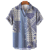 Hawaiian Beach Style Men's Short Sleeve Shirt 3D Printed Vintage Stripe Color Block Fashion Creative Loose Breathable