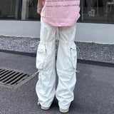 Big Pockets White Black Drawstring Straight Loose Cargos for Men and Women Wide Leg Baggy Track Pants Y2K Oversized Overalls