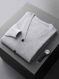 100% Pure Merino Wool Sweater Jacket Men's V-Neck Cardigan Autumn Winter New Solid Color Top Casual Basic All-Match