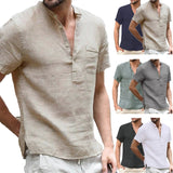 Summer New Fashion Cotton Linen Casual Shirts  Male Short Sleeve  Breathable  Tops