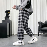 Summer Lightweight Plaid Pants Men Hip Hop Oversized Casual Pants Korean Harem Sweatpants Harajuku Fashion Streetwear Jogger Men