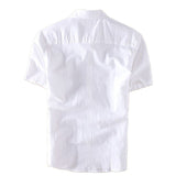 Cotton Linen Shirts For Men Casual Short Sleeve Tops Oversize Solid White Turn-Down Collar Tee Male Summer Vacation Clothing