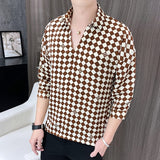 ngland Style Fashion Print Shirt Men Summer Men Three Quarter Sleeve Luxury Shirt Casual Loose Shirts