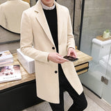 10 Color Fall / Winter Men Slim Fit Trench Outwear Fashion Woolen Blended Medium Long Trenchs Men Business Casual Coats