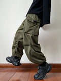 Black samurai men's pants oversize pants high street fashion plush knickerbockers American straight charging overalls