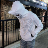 Skeleton Rhinestones Off White Full Zip Hoodie Men Women Tops New Y2k Long Sleeve Hoodies Sweatshirts Streetwear Oversized