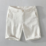 Pure Linen Shorts for Men Summer New Fashion Solid White Loose Holiday Shorts Man Casual Plus Size Button Fly Short Pants