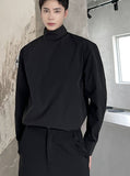 Niche Autumn Winter Versatile High Collar Design Men's Shirt Darkwear Korean Fashion Solid Color Male Tops 9A5431