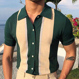 Men's Knit Striped Polo Shirt Casual Luxury Clothing Streetwear Suit Collar Button Down Breathable Vintage Summer M-3XL