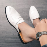 Half Shoes Men Mules Slippers Loafers Casual Shoes Men Fashion Social Patent Leather Mocassin Slip-On Breathable Leather Shoes