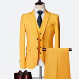 Luxury 3 piece men's wedding suit fashion men's slim solid color business office suit sets large size men Blazer+ pants + vest