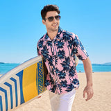 Summer Breathable Hawaiian Shirts Men Coconut Tree Printed Short Sleeve Button Down Vacation Chemise Homme Plus Size 3XL 4XL 5XL