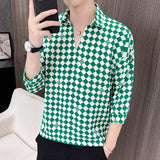 ngland Style Fashion Print Shirt Men Summer Men Three Quarter Sleeve Luxury Shirt Casual Loose Shirts