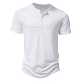 New Summer T Shirt Men Fashion Henley Collar White Tshirt Mens Short Sleeve Casual Slim Tops Tees Solid Color T-shirt for Man