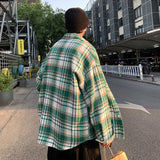 Privathinker Green Woolen Plaid Shirt Coat Men's Loose Korean Thickened Long Sleeve Male Casual Blouses Unisex Fashion Clothing