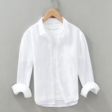 Men's Casual Crinkled Double Gauze Long Sleeve Shirt For Men Cotton Yarn Soft and Comfortable Breathable Square Neck Shirt