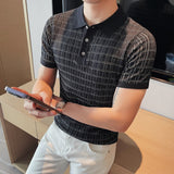 Men's High-quality Business Casual Short Sleeve Polo Shirt/Male Slim Fit Plaid Lapel Knitting Fashion Polo Shirt S-4XL Homme