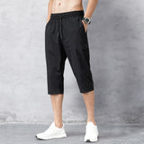 Men's Shorts Summer Breeches  Thin Nylon 3/4 Length Trousers Male Bermuda Board Quick Drying Beach Black Men's Long Shorts