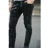 Straight Jeans Men Punk Skinny Denim Pants Spring Summer Boyfriend Jeans Streetwear Zipper Slim Fit Black Goth Trousers