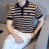 Fashion Oblique Stripes Polo T Shirts For Men Clothing Design Business Casual Short Sleeve Knitted Polos Homme S-4XL