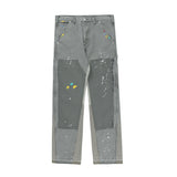 Retro Hip Hop Splash Ink Slim Jeans Distressed Colored Patchwork Denim Jean Men High Street Fashionable Graffiti Denim Trousers
