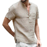 Summer New Fashion Cotton Linen Casual Shirts  Male Short Sleeve  Breathable  Tops