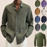 Spring Fashion Men Long Sleeve Shirt Cotton Solid Color Lapel Loose Shirt Tops Casual Handsome Men's Shirts