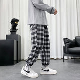 Summer Lightweight Plaid Pants Men Hip Hop Oversized Casual Pants Korean Harem Sweatpants Harajuku Fashion Streetwear Jogger Men