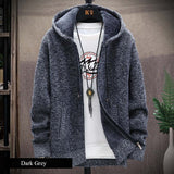 Hooded Cardigan Knitted Sweater Mens Solid Color Thick Fleece Wool Casual Knitwear Male Clothing Sweaters for Men