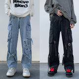 Men Jeans Wide Leg Denim Cargo jean pants Gothic Straight Baggy hip hop Streetwear Skateboard Neutral denim Trousers