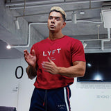 Summer Men's Gym Cotton Short Sleeves Round Neck T Shirts Fitness Bodybuilding Shirts Printed Fashion Men's Brand T Shirt Tops