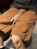 vintage brown denim shorts men's American summer vibe high street half pants oversize trend olive green short jeans