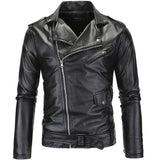 Mens Leather Jackets  White Black Casual Lapel Slim Fit Diagonal Zipper Motorcycle PU Leather Jacket Coat Mens Clothing