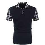 Summer New Men's Casual Stritching Short Sleeve Polo Shirt Business Clothes Luxury Tee Male Fashion Grid Zipper Polos Tops Men