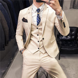 Male Korean Blazers Slim Check British Business Suit Men Three Piece Wedding Bridegroom Man Dress