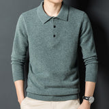 Cashmere sweater men's Polo neck 100% pure wool sweater solid color sweater backing sweater