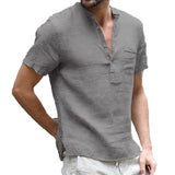 Summer New Fashion Cotton Linen Casual Shirts  Male Short Sleeve  Breathable  Tops