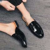 Half Shoes Men Mules Slippers Loafers Casual Shoes Men Fashion Social Patent Leather Mocassin Slip-On Breathable Leather Shoes