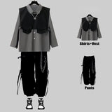 Men's Sets Black Cargo Pants Men's Shirt Kit Long Sleeve Shirts Korean Streetwear Hip Hop Harajuku Spring