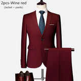 Luxury 3 piece men's wedding suit fashion men's slim solid color business office suit sets large size men Blazer+ pants + vest