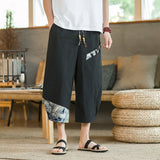 Japanese Cotton Linen Harem Pants Men Summer Breathable Linen Cropped Pants for Men Casual Elastic Waist Fitness Pants