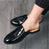 Half Shoes Men Mules Slippers Loafers Casual Shoes Men Fashion Social Patent Leather Mocassin Slip-On Breathable Leather Shoes