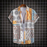 Men's Hawaiian Shirts For Men Short Sleeve 3D Printed Shirt Beach Blouse Orange Retro Tie Pattern  Shirts Summer Tops