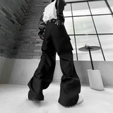 HOUZHOU Techwear Cargo Pants Men Black Cargo Trousers Male Korean Streetwear Hip Hop Pleated Loose Casual Safari Style Darkwear