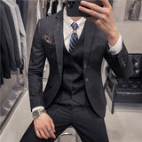 Male Korean Blazers Slim Check British Business Suit Men Three Piece Wedding Bridegroom Man Dress