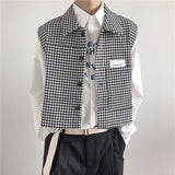 Spring and Autumn Senior Retro Houndstooth Short Vest for Men Coat England Design Sleeveless Coat Korean Fashion Waistcoat