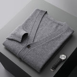 Men's Cardigan Spring and Autumn Basic Pure Wool Knitting Sweater Men Large Size Loose V-Neck Coat Pure Color Casual Jacket Top