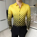 Men's Classic Geometric Print Shirt Spring Autumn Retro Casual Slim Fit Long Sleeve Shirts Men Party NightClub Shirts