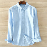 New Designer 100% Linen Long Sleeved Shirt Men Brand Casual Solid White Button Up Shirts for Men Top