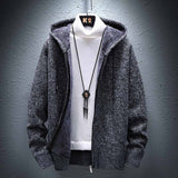 Hooded Cardigan Knitted Sweater Mens Solid Color Thick Fleece Wool Casual Knitwear Male Clothing Sweaters for Men